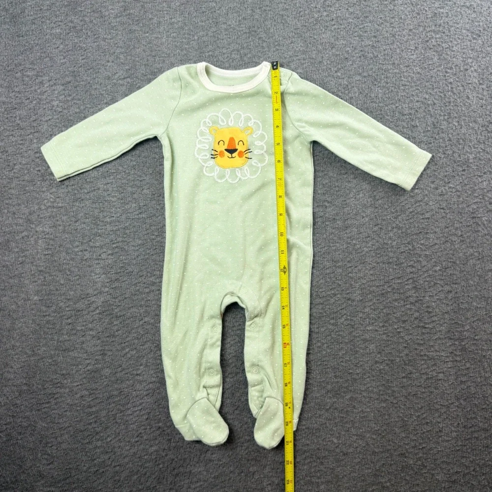 Sterling Baby Footed Sleeper Baby 9M Green Lion Embroidered Heart Print‎ Pajamas